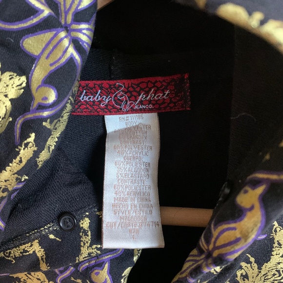 VINTAGE BABY PHAT HOODED DRESS GOLD BLACK 2000'S - Picture 6 of 8